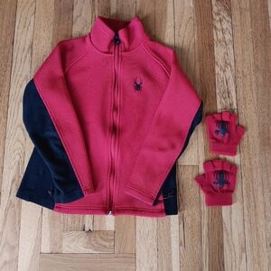 Red and Black Spyder Zip-Up Jacket And Spyder Fingerless Gloves